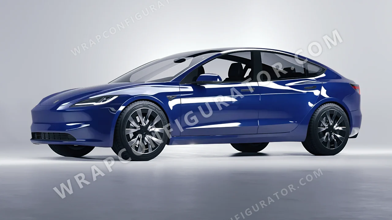 Blue Tesla Model 3 2024 wrapped in ORACAL Light Navy 970RA-564G