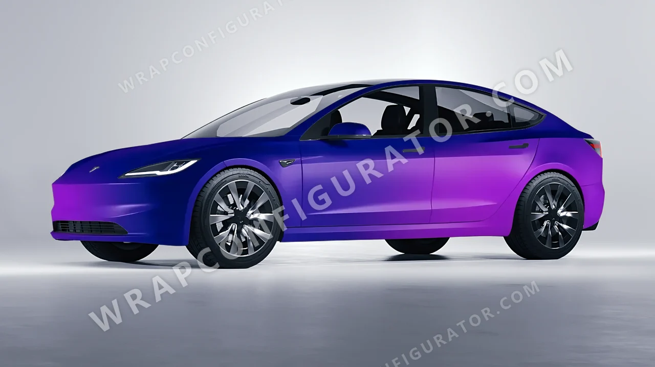 Blue Tesla Model 3 2024 wrapped in ORACAL Matt Ultramarine Violet 970RA-319M