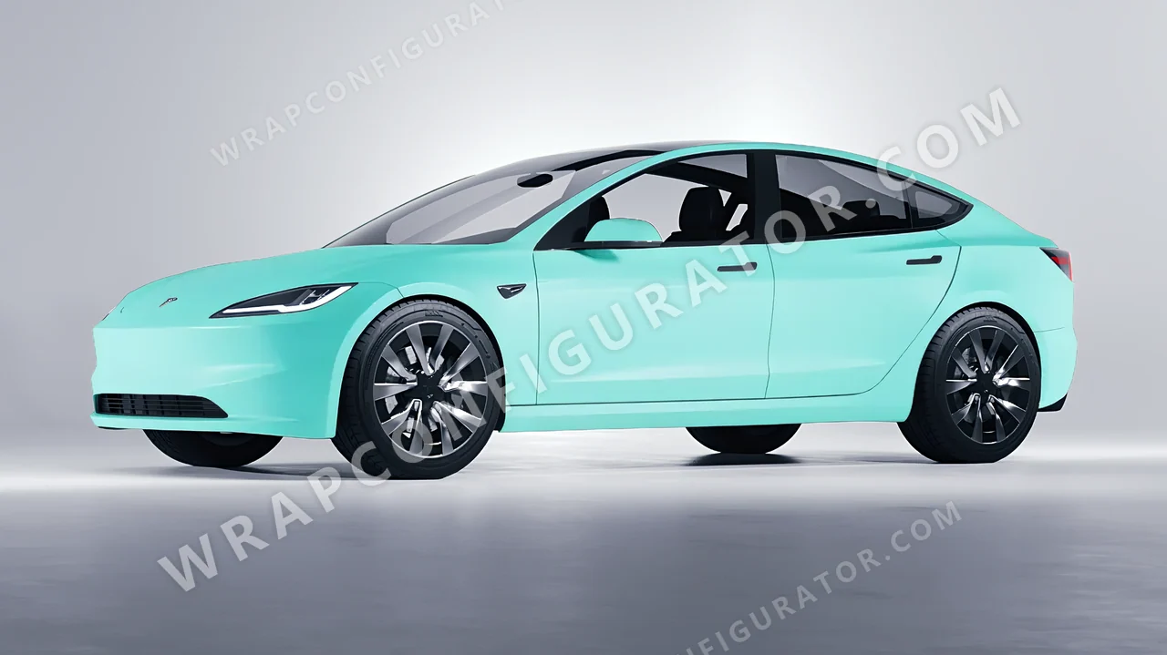Blue Tesla Model 3 2024 wrapped in ORACAL Mint 970RA-055M