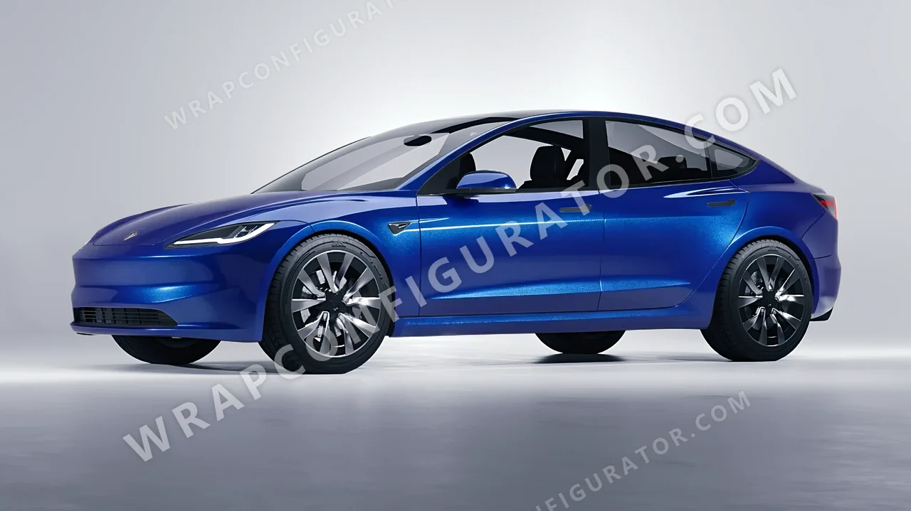 Blue Tesla Model 3 2024 wrapped in ORACAL Night Blue 970RA-196G
