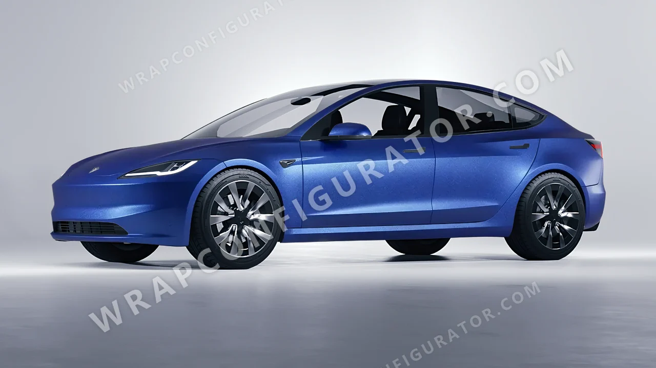 Blue Tesla Model 3 2024 wrapped in ORACAL Night Blue 970RA-196M
