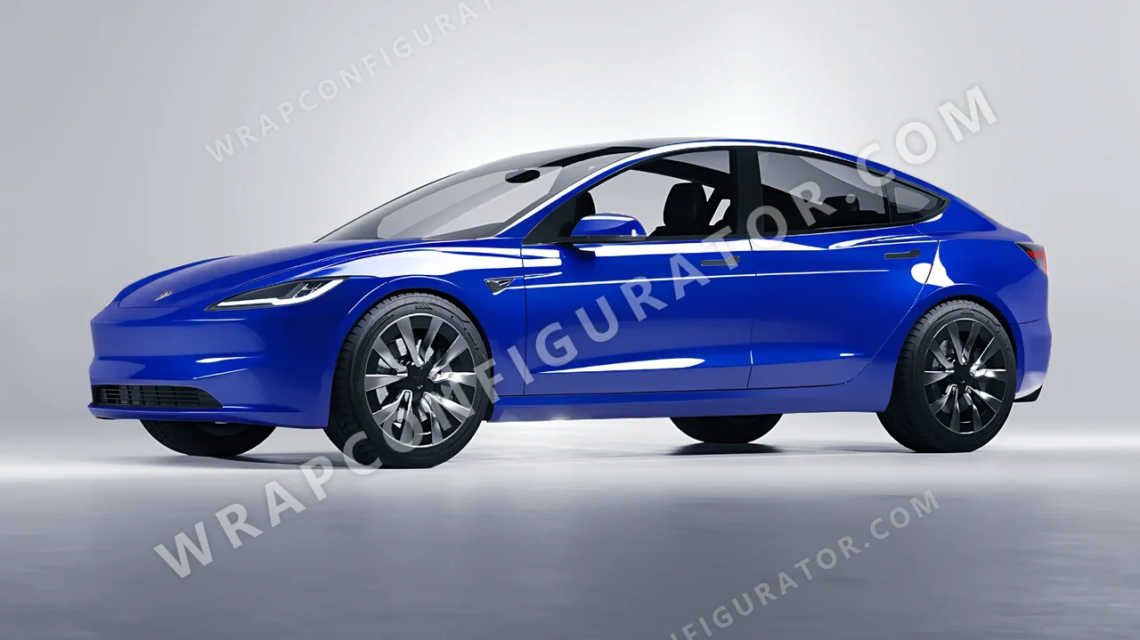 Blue Tesla Model 3 2024 wrapped in ORACAL Night Blue 970RA-511G