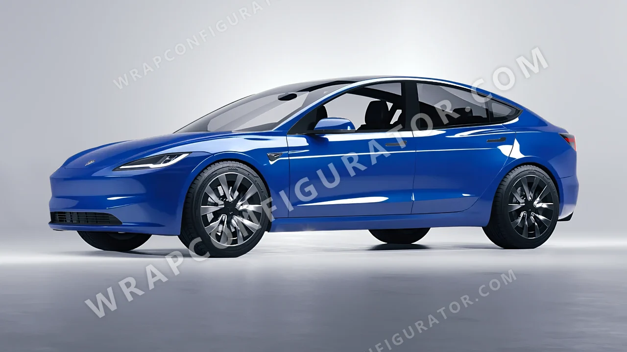 Blue Tesla Model 3 2024 wrapped in ORACAL Police Blue 970RA-572G