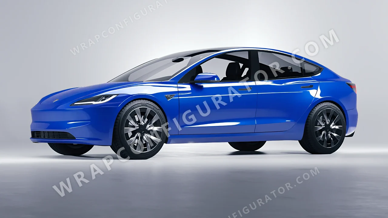 Blue Tesla Model 3 2024 wrapped in ORACAL Sea Blue 970RA-509G