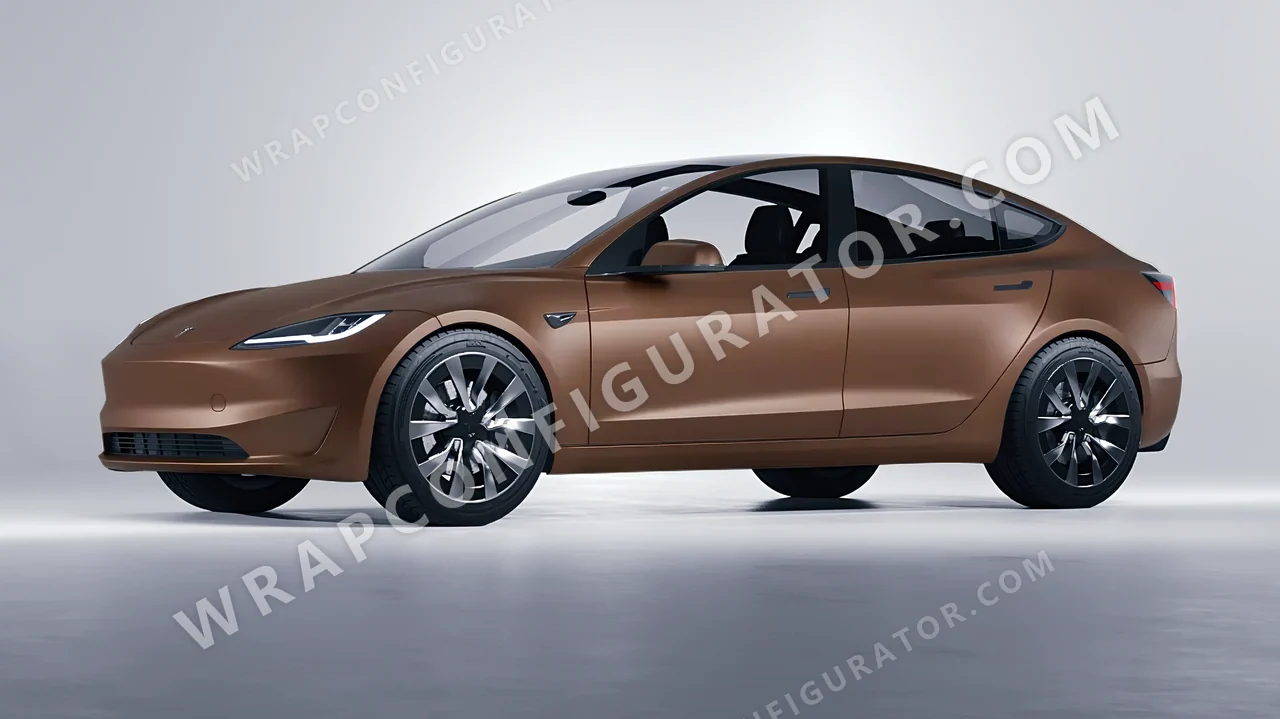 Brown Tesla Model 3 2024 wrapped in 3M Matte Brown Metallic M209