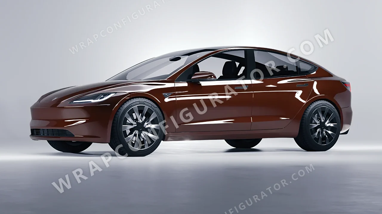 Brown Tesla Model 3 2024 wrapped in Inozetek Dynamic PPF DDE Chocolate DDE103