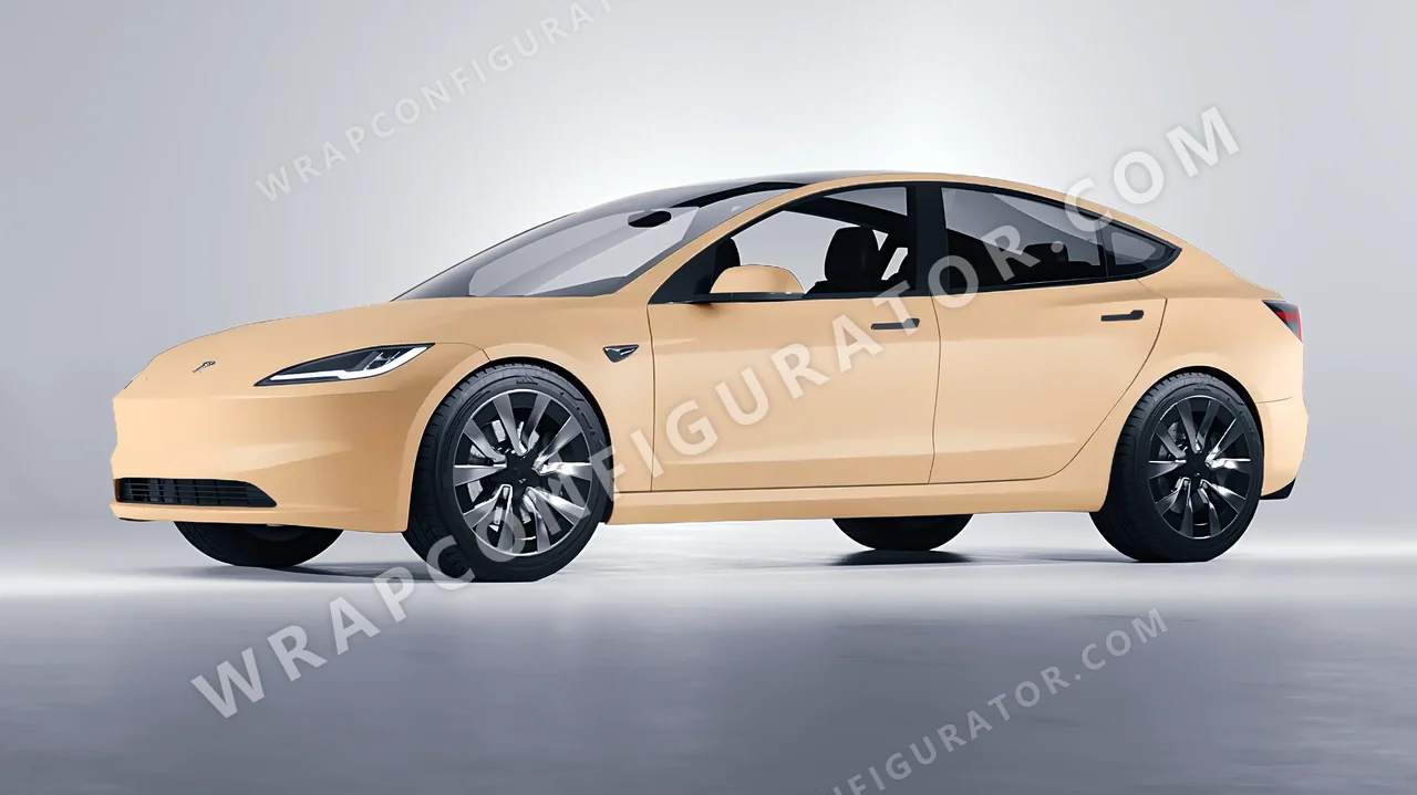 Brown Tesla Model 3 2024 wrapped in Inozetek Dynamic PPF Sand DPPF815