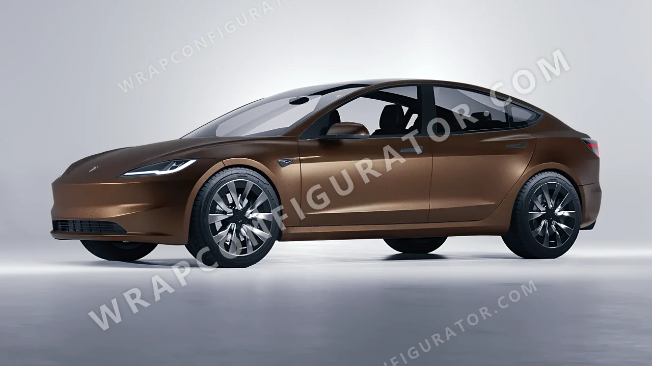 Brown Tesla Model 3 2024 wrapped in KPMF Matt Java Brown K75543
