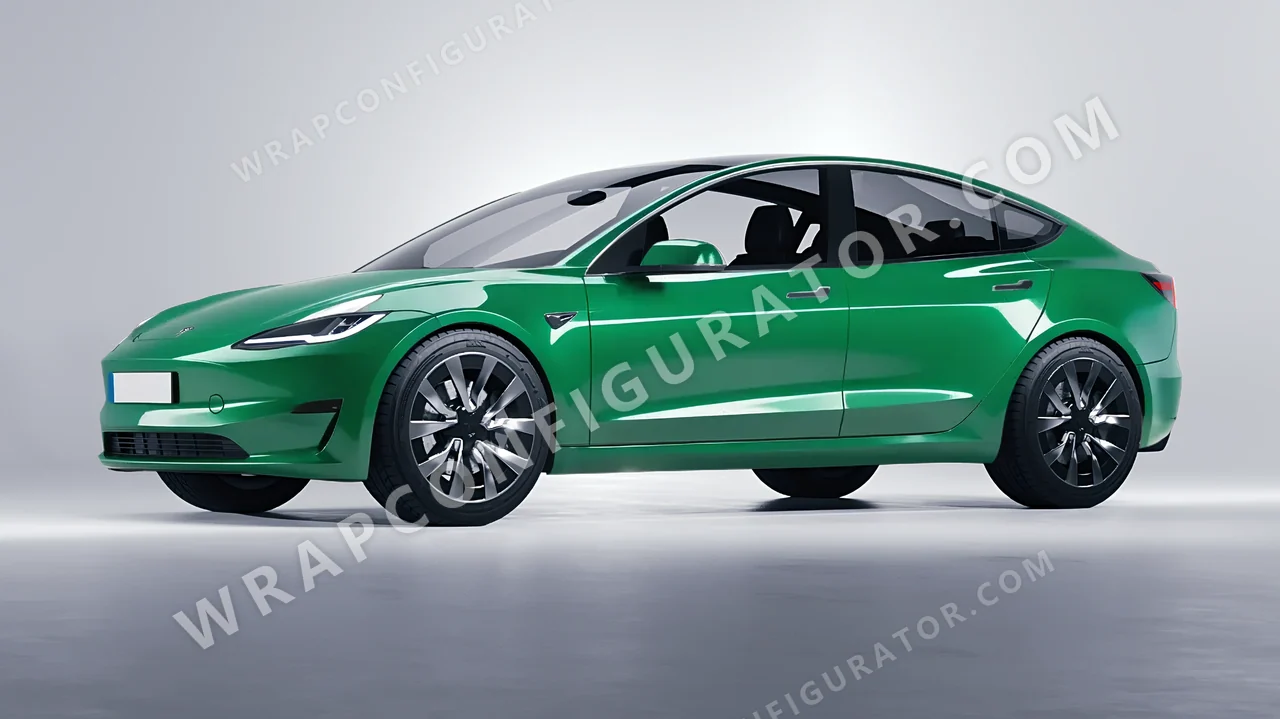 Green Tesla Model 3 2024 wrapped in 3M Gloss Kelly Green G46