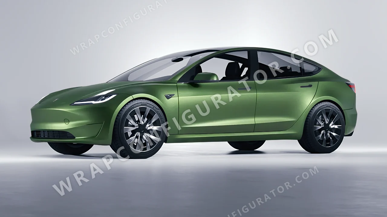 Green Tesla Model 3 2024 wrapped in Avery Dennison Apple Green SW900-745-M