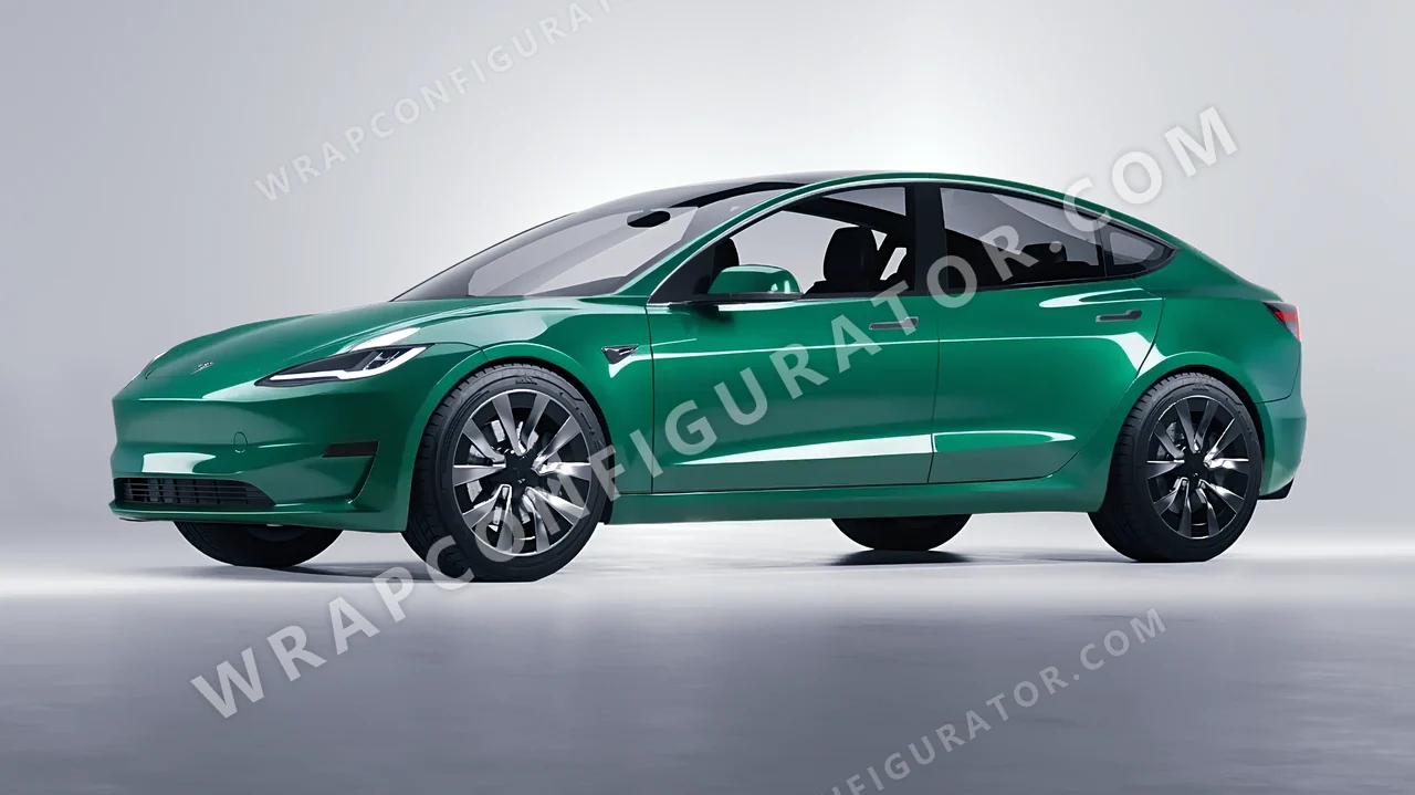 Green Tesla Model 3 2024 wrapped in Avery Dennison Emerald Green SW900-771-O