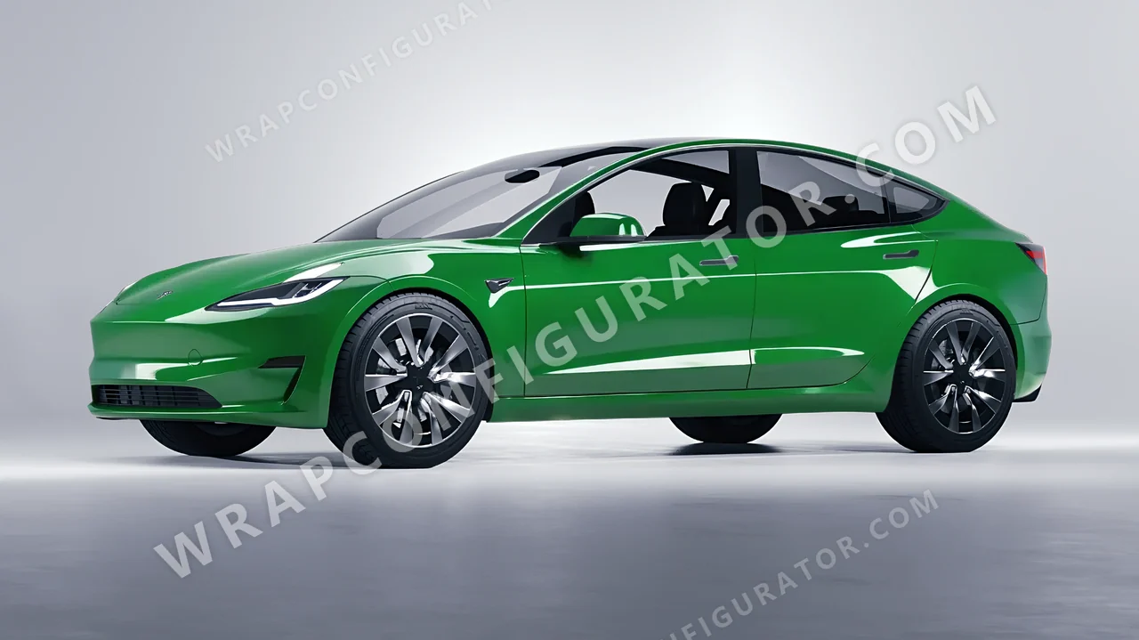 Green Tesla Model 3 2024 wrapped in Avery Dennison Grass Green SW900-758-O