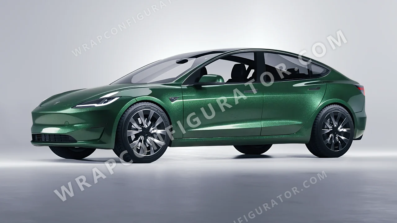 Green Tesla Model 3 2024 wrapped in Avery Dennison Radioactive SW900-762-M