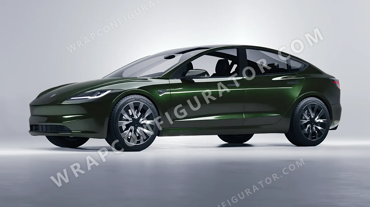 Green Tesla Model 3 2024 wrapped in Colourshield PPF by HyperPro Dark Forest Green HGM74-P