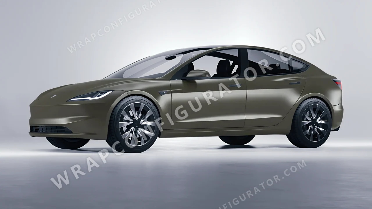 Green Tesla Model 3 2024 wrapped in Colourshield PPF by HyperPro Gray Green SMF46-P
