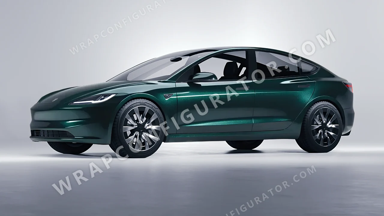 Green Tesla Model 3 2024 wrapped in Colourshield PPF by HyperPro Green GAF39-P