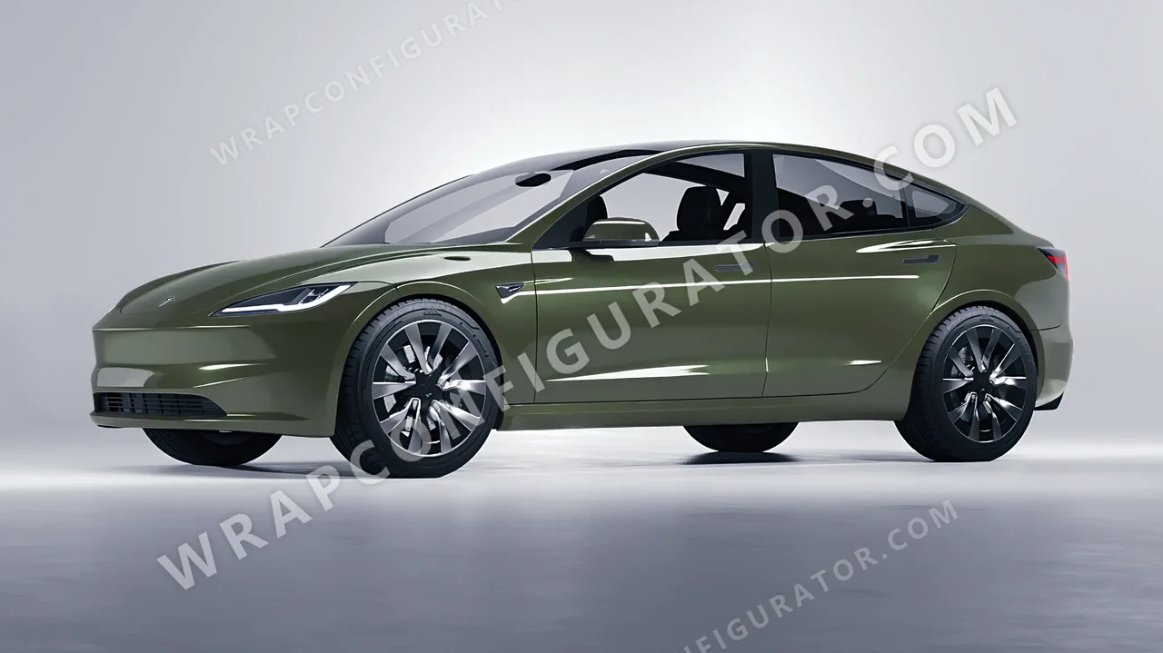 Green Tesla Model 3 2024 wrapped in Colourshield PPF by HyperPro Laurel Green HGM53-P