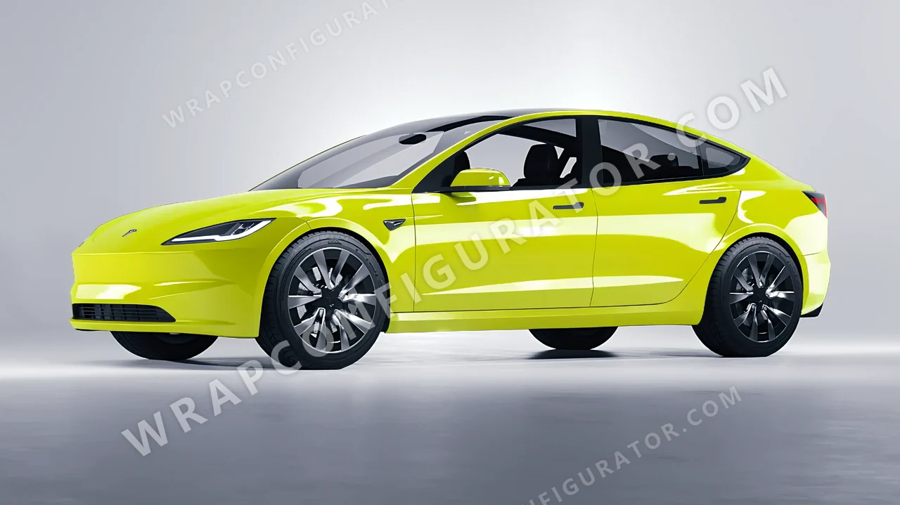 Green Tesla Model 3 2024 wrapped in Colourshield PPF by HyperPro Lemon Green HGF77-P