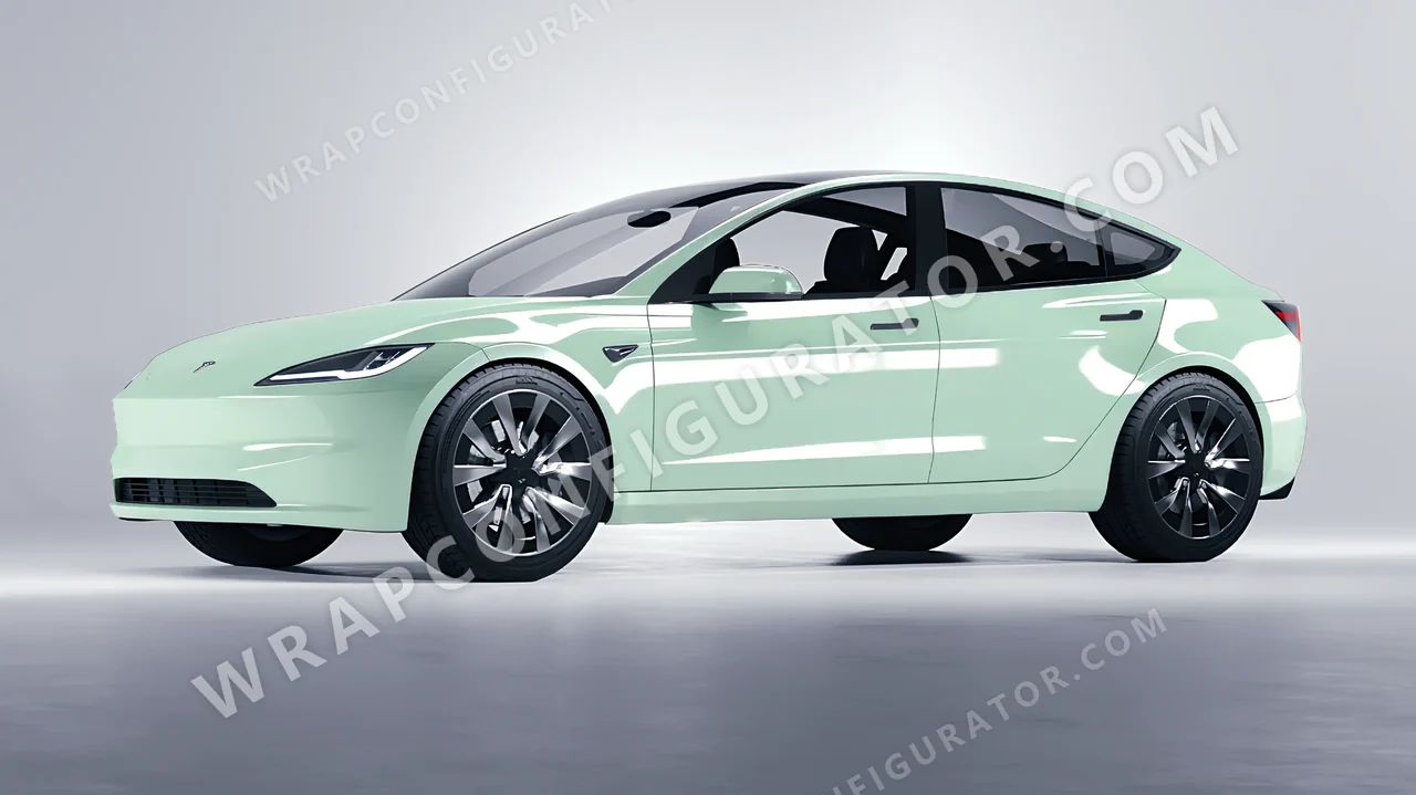 Green Tesla Model 3 2024 wrapped in Colourshield PPF by HyperPro Light Mint Green HGF41-P