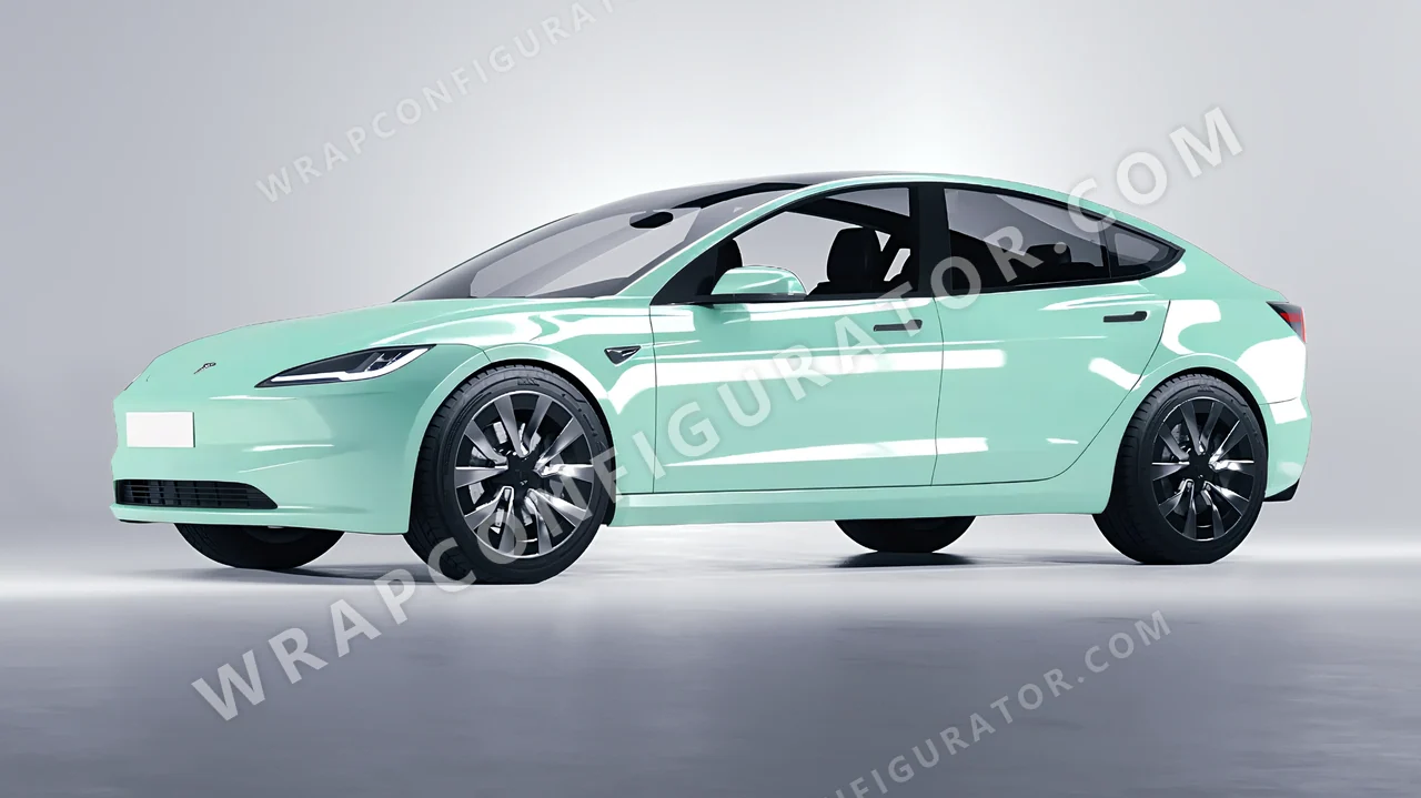 Green Tesla Model 3 2024 wrapped in Colourshield PPF by HyperPro Mint Green HGF80-P