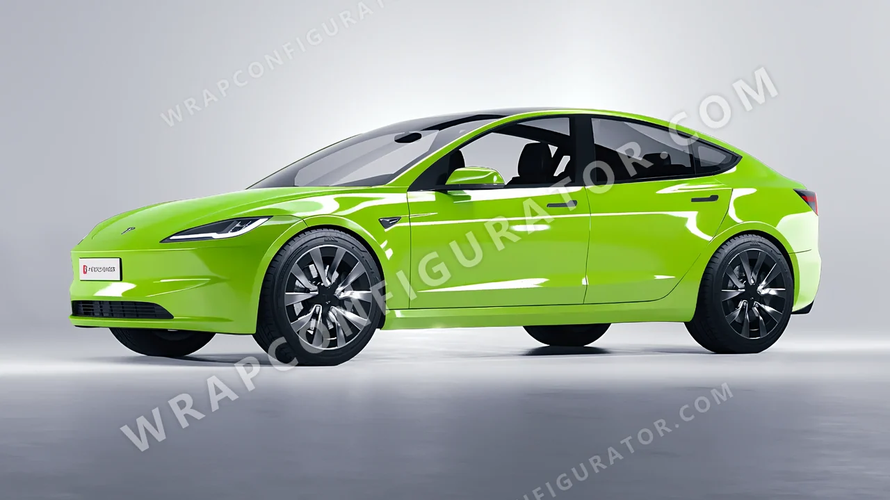 Green Tesla Model 3 2024 wrapped in Colourshield PPF by HyperPro Neon Green HGF76-P