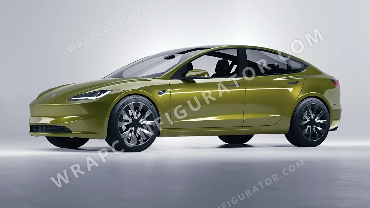 Green Tesla Model 3 2024 wrapped in Colourshield PPF by HyperPro Olive Green HGM25-P