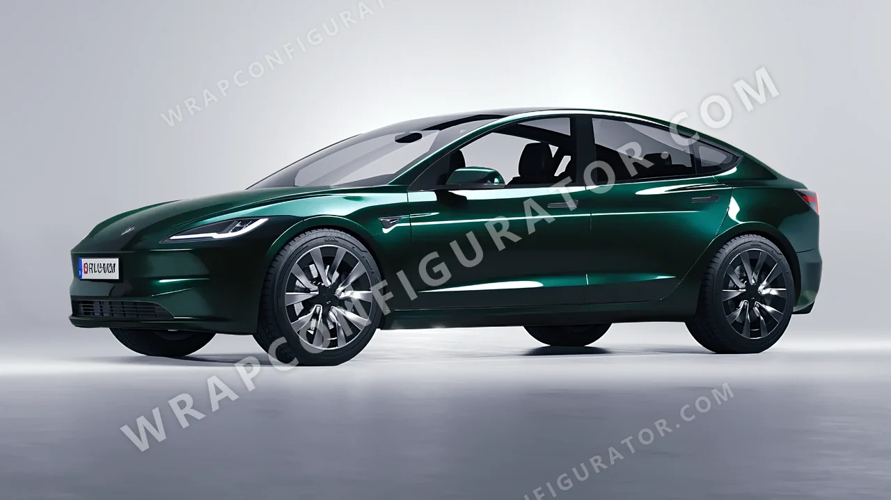 Green Tesla Model 3 2024 wrapped in Colourshield PPF by HyperPro Retro Deep Green HGF31-P
