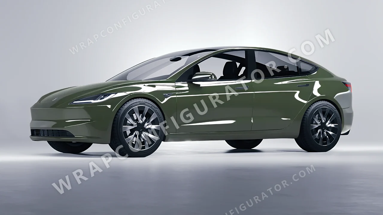 Green Tesla Model 3 2024 wrapped in Colourshield PPF by HyperPro Retro Green HGF63-P