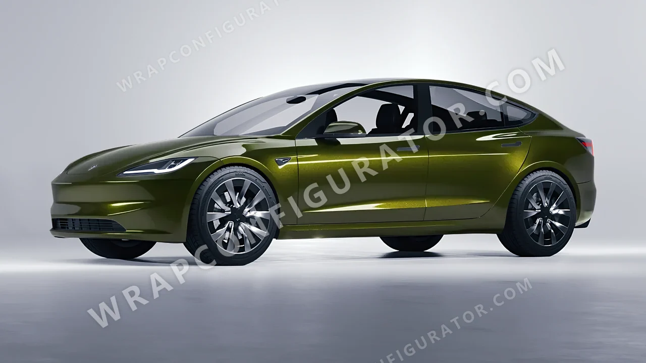 Green Tesla Model 3 2024 wrapped in Colourshield PPF by HyperPro Seaweed Green HGM47-P