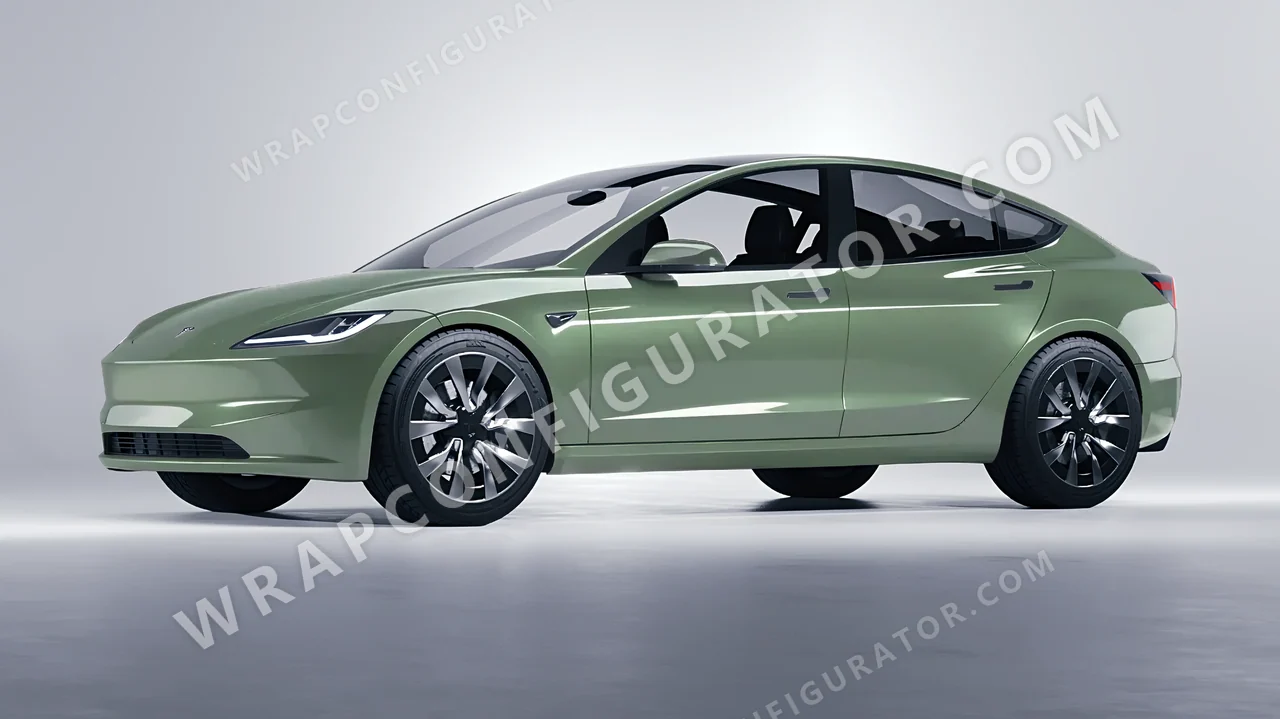 Green Tesla Model 3 2024 wrapped in Colourshield PPF by HyperPro Spring Green HGM69-P