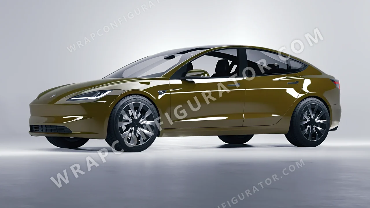 Green Tesla Model 3 2024 wrapped in Inozetek Dynamic PPF Army Green DPPF933