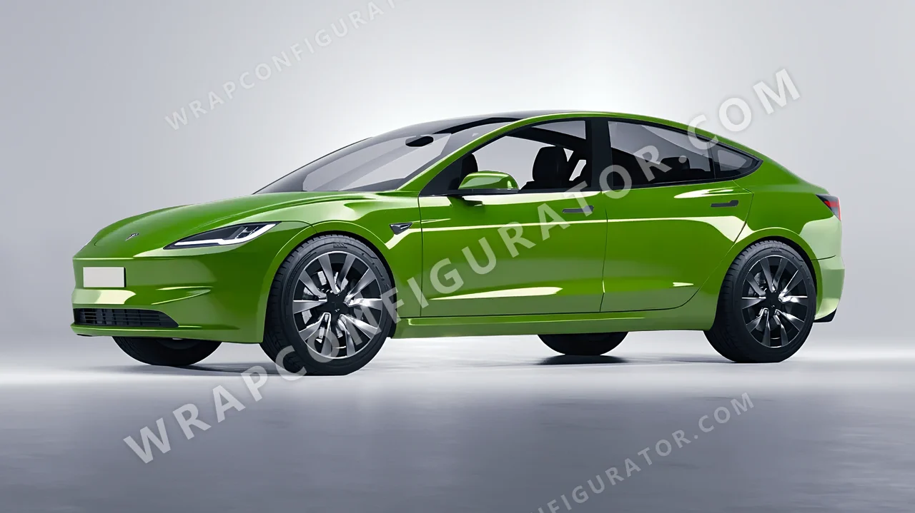 Green Tesla Model 3 2024 wrapped in Inozetek Dynamic PPF Drift HQ Java Green DHQ999