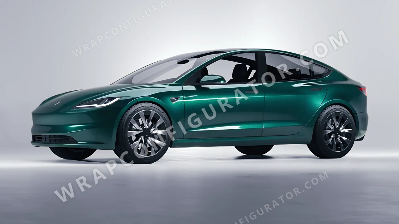 Green Tesla Model 3 2024 wrapped in Inozetek Dynamic PPF Emerald Green DPPF902