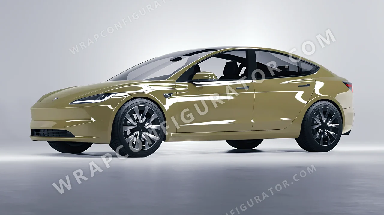 Green Tesla Model 3 2024 wrapped in Inozetek Dynamic PPF Khaki Green DPPF932