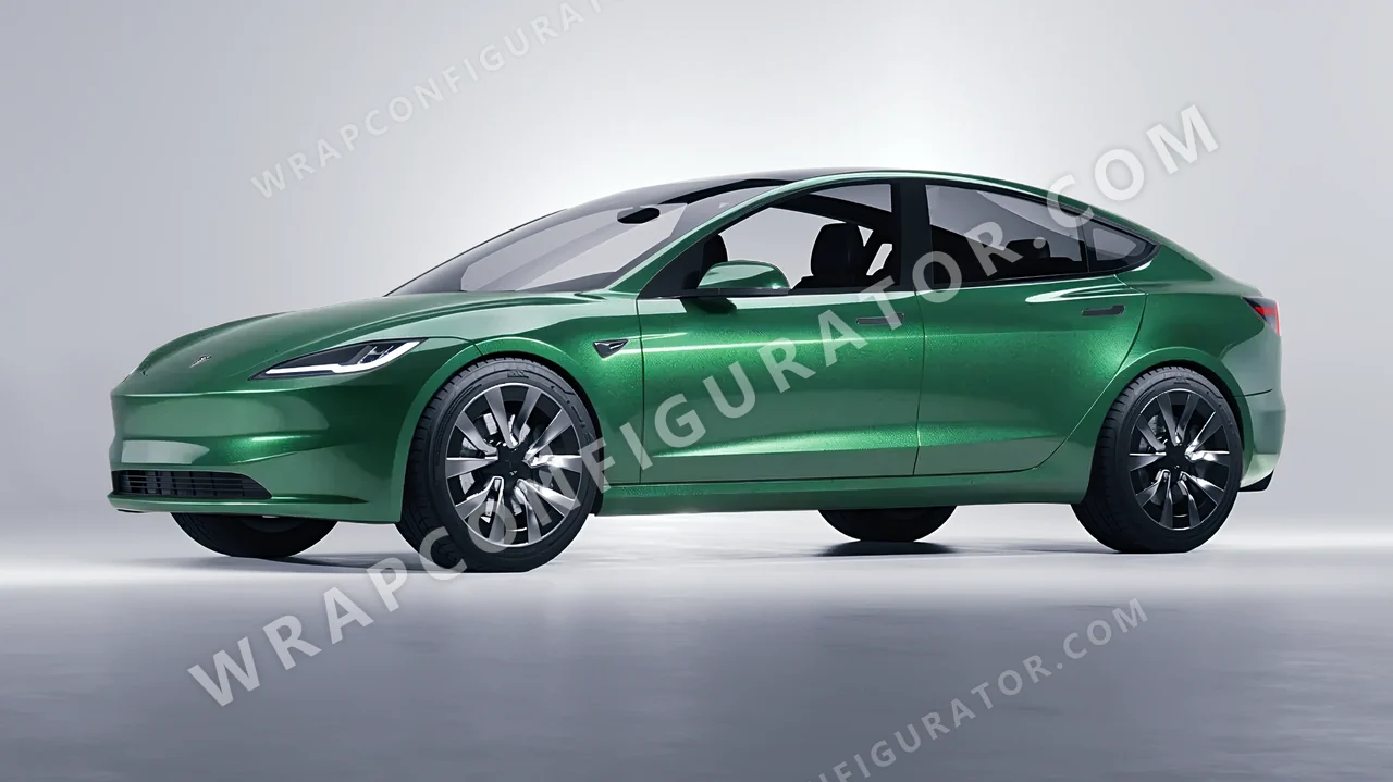 Green Tesla Model 3 2024 wrapped in KPMF Envious Green K75407