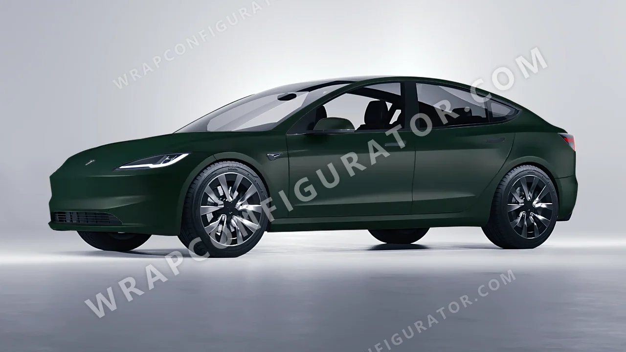 Green Tesla Model 3 2024 wrapped in KPMF Frozen Emerald Matt K75577