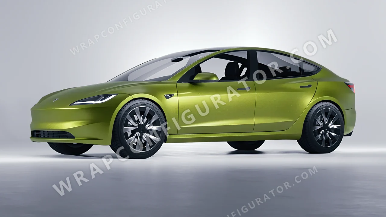 Green Tesla Model 3 2024 wrapped in KPMF Matt Viper Green K75542