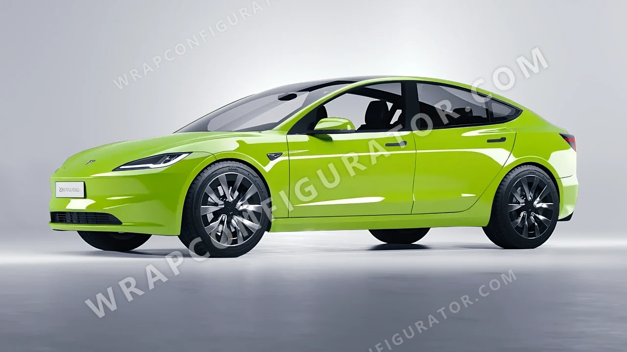 Green Tesla Model 3 2024 wrapped in KPMF Surge Green K75438