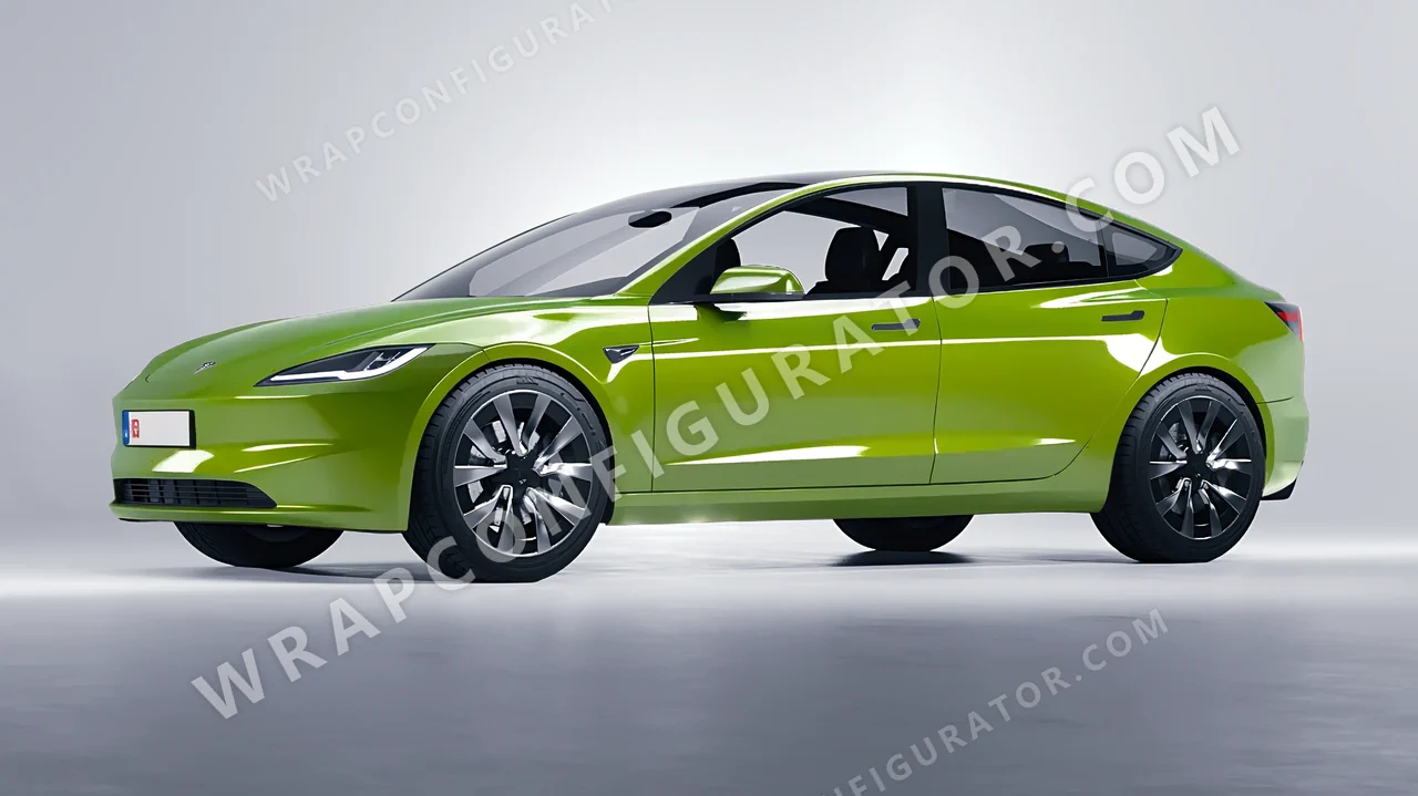 Green Tesla Model 3 2024 wrapped in ORACAL Algae Green 970RA-688G