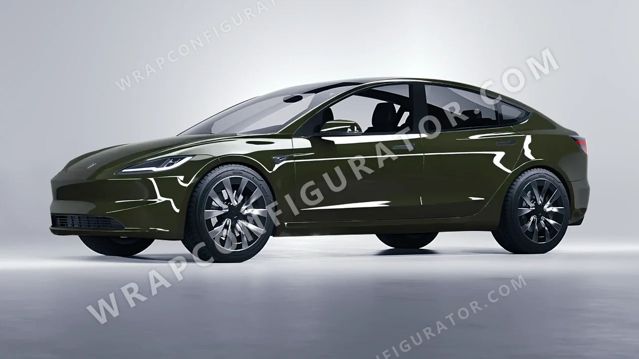 Green Tesla Model 3 2024 wrapped in ORACAL Bottle Green 970RA-286G