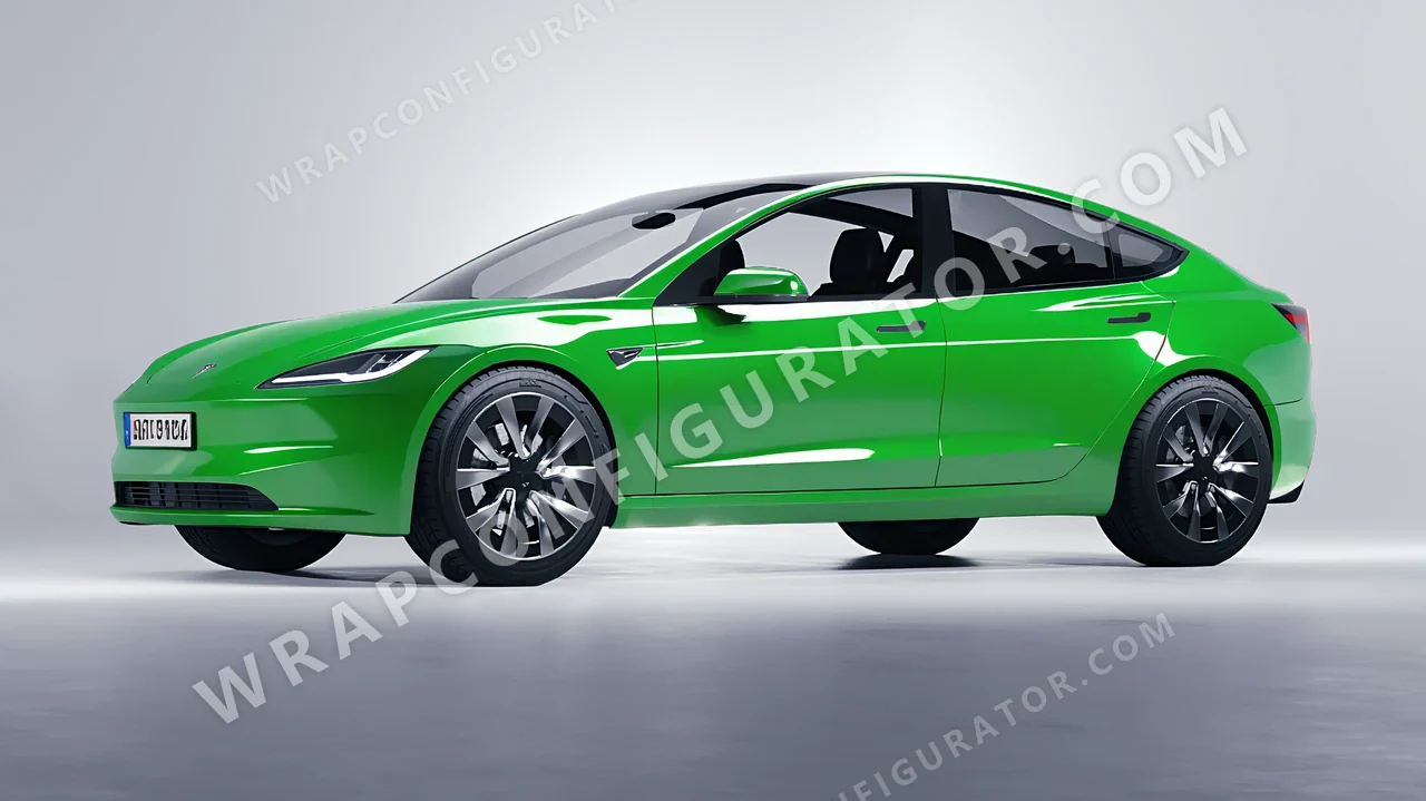 Green Tesla Model 3 2024 wrapped in ORACAL Grass Green 970RA-602G
