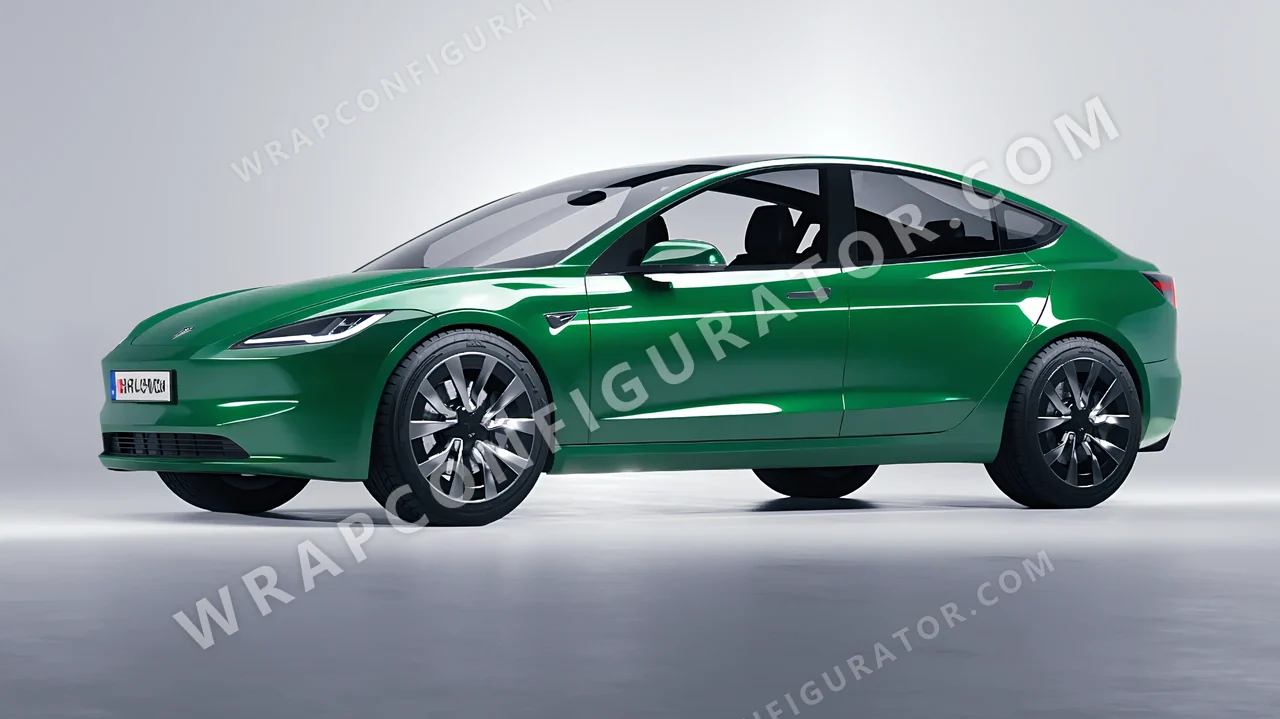 Green Tesla Model 3 2024 wrapped in ORACAL Police Green 970RA-612G
