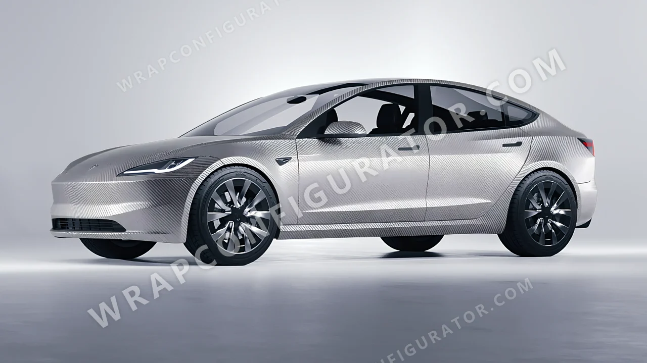 Grey Tesla Model 3 2024 wrapped in 3M Carbon Fiber Anthracite CFS201