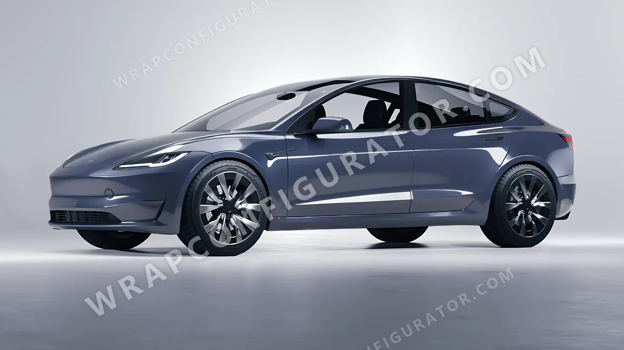 Grey Tesla Model 3 2024 wrapped in 3M Gloss Glacier Gray GP291