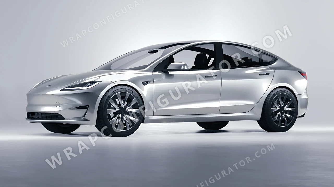 Grey Tesla Model 3 2024 wrapped in 3M Gloss Sterling Silver G251