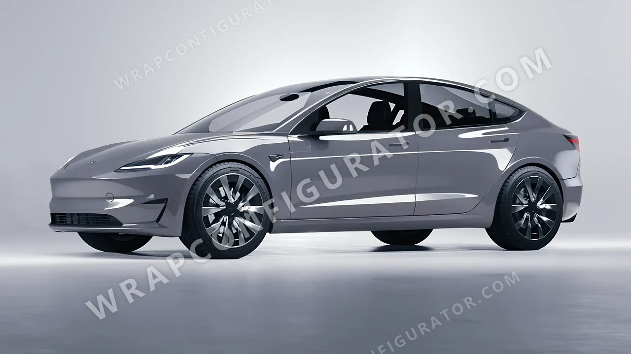 Grey Tesla Model 3 2024 wrapped in 3M Gloss Storm Gray G31