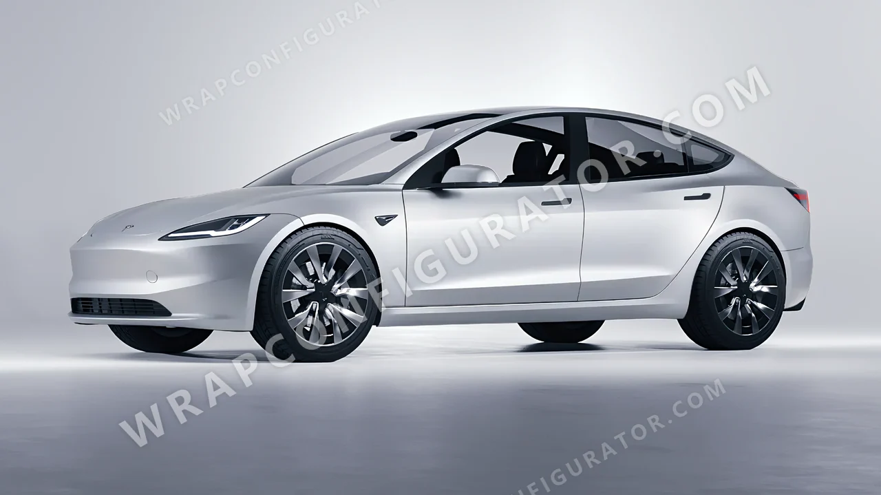 Grey Tesla Model 3 2024 wrapped in 3M Matte Silver M21