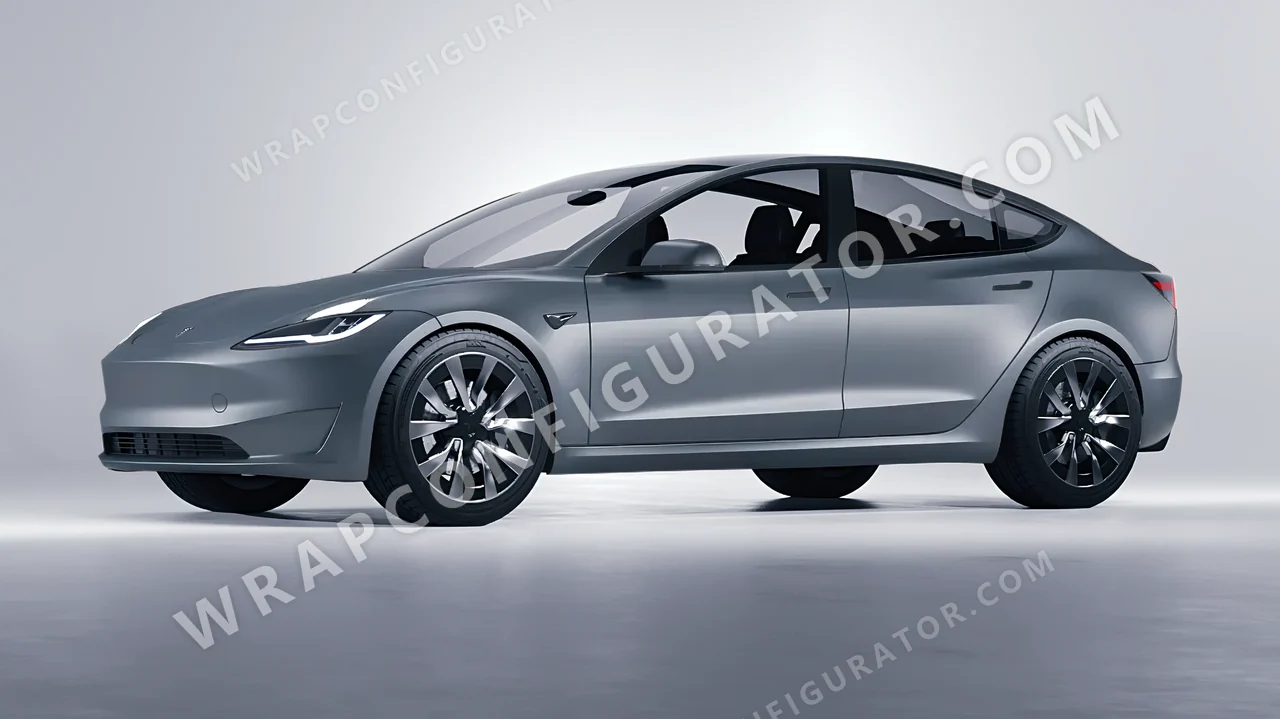 Grey Tesla Model 3 2024 wrapped in 3M Satin Battleship Gray S51