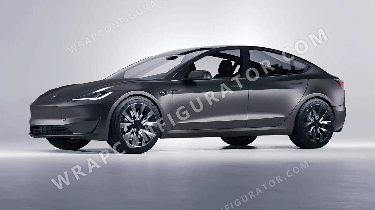 Grey Tesla Model 3 2024 wrapped in 3M Satin Dark Gray S261