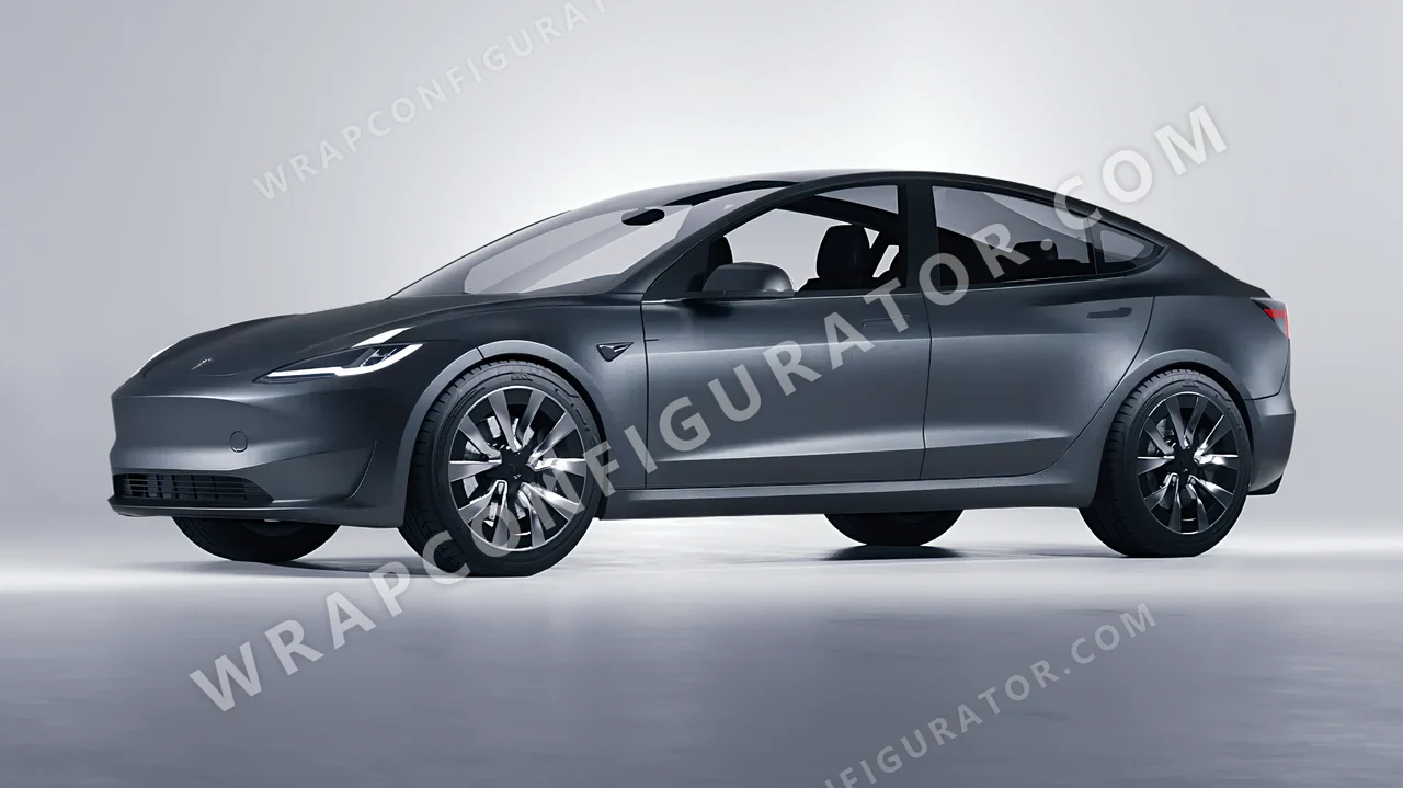 Grey Tesla Model 3 2024 wrapped in Avery Dennison Anthracite SW900-858-M